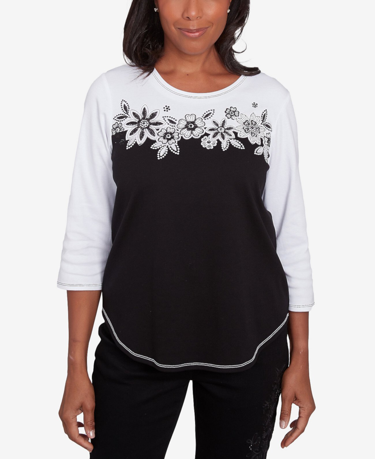 Женская Блузка Alfred Dunner Petite Spliced Floral Crew Neck Alfred Dunner