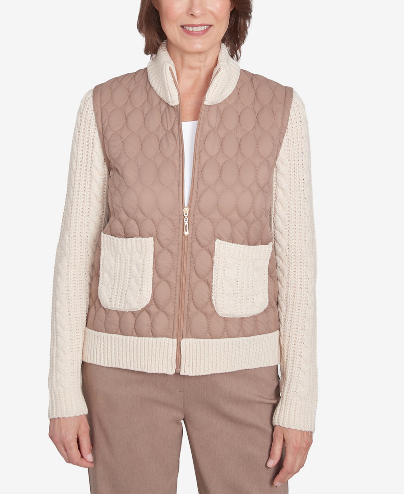 Petite Telluride Sweater Trim Quilted Jacket Alfred Dunner