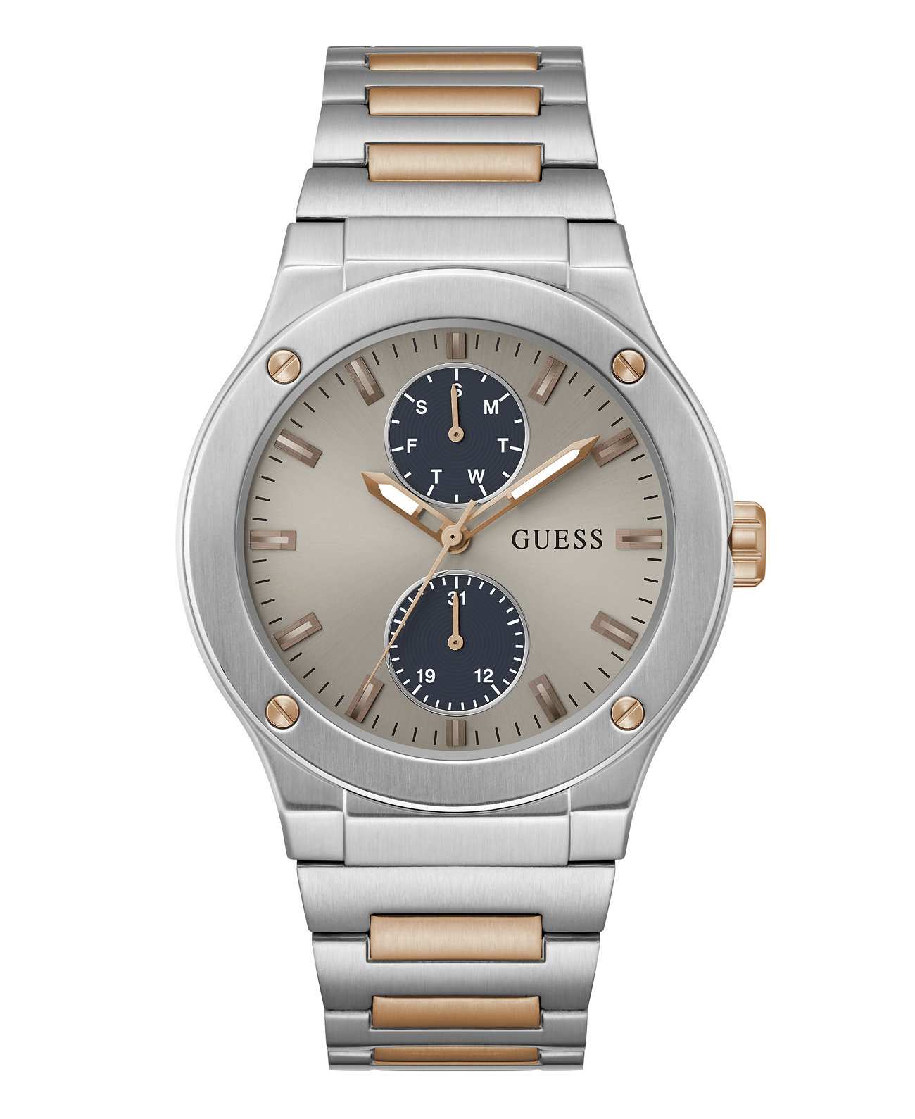 Механические часы GUESS Модель с многофункциональным циферблатом из двухtone нержавеющей стали, 45 мм GUESS