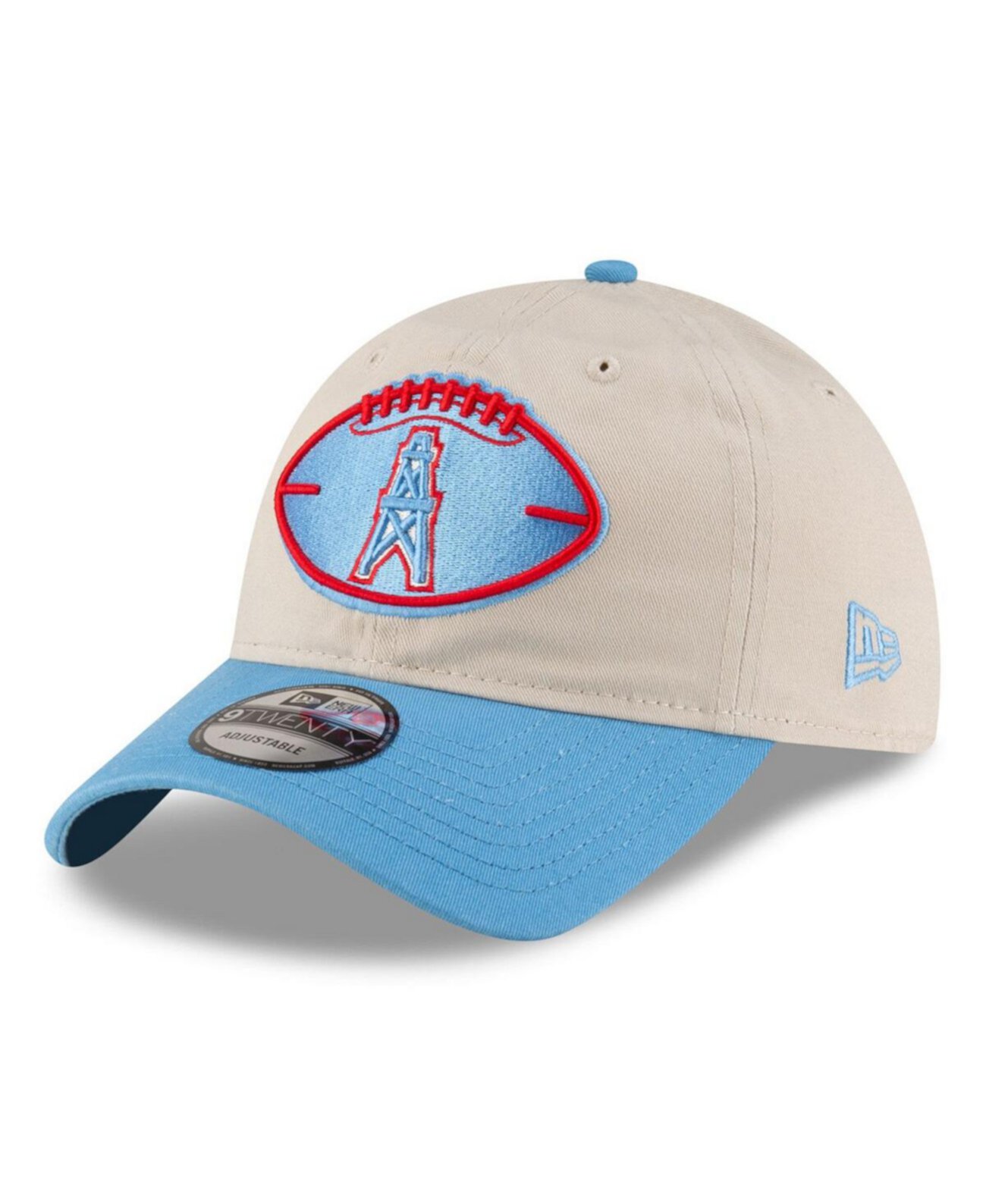 Бейсболка New Era Men's Stone/Light Blue Houston Oilers 2024 Sideline Historic 9TWENTY Adjustable Hat New Era