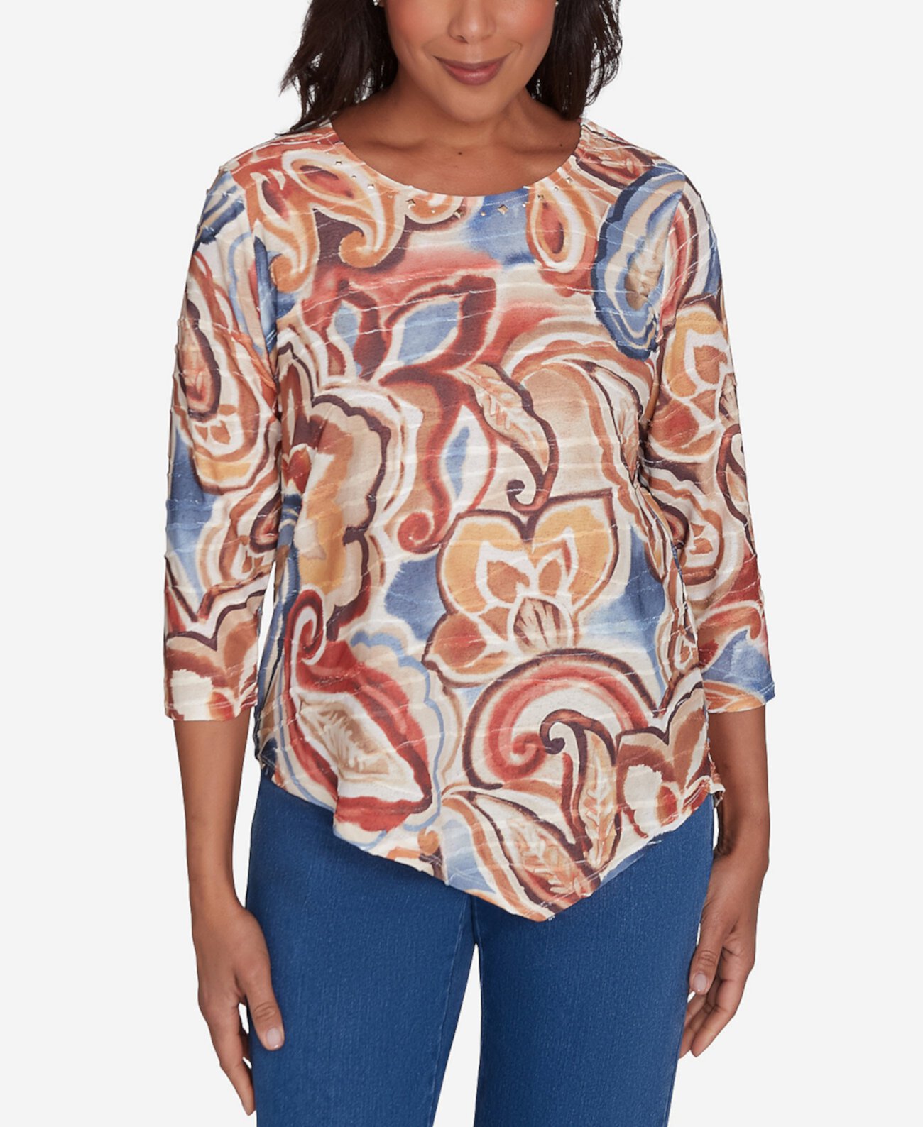 Женская Блузка Alfred Dunner Petite Harvest Moon Watercolor Paisley Crew Neck Alfred Dunner