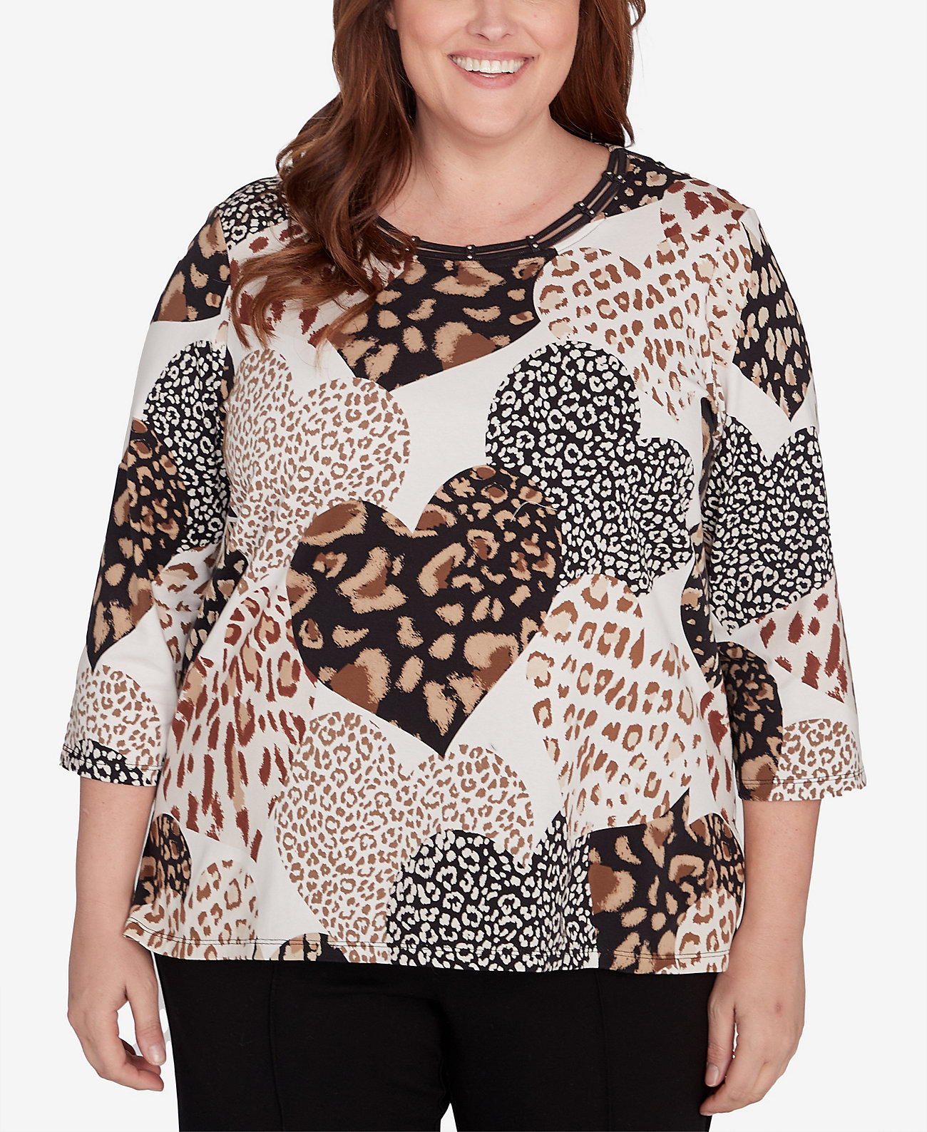 Женская Футболка Alfred Dunner Plus Size Romancing the Stone Animal Print Hearts Alfred Dunner