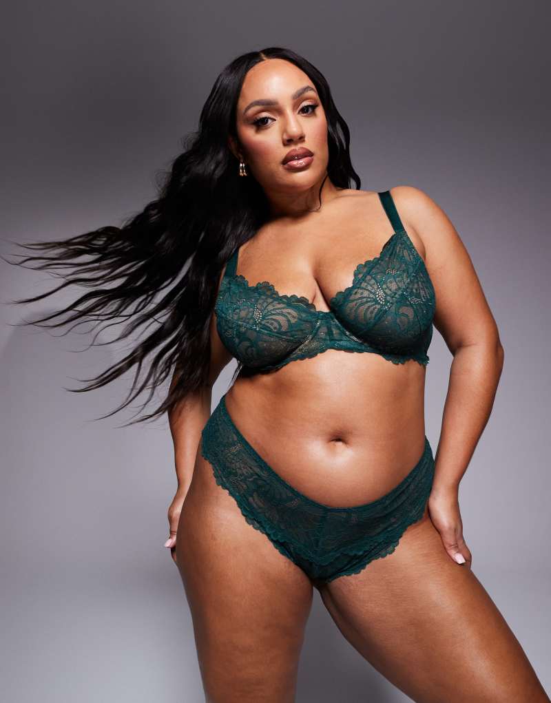 Женские Трусы ASOS Curve Sienna кружевные бразильские в зелёном цвете ASOS Curve