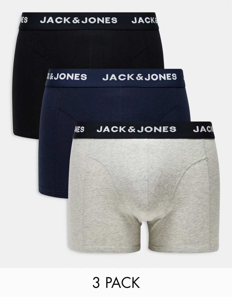 Мужские Боксеры Jack & Jones 3 упаковки серого цвета с логотипом на поясе Jack & Jones