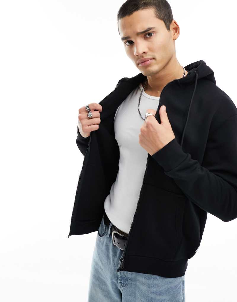 Jack & Jones oversized zip through hoodie in black Jack & Jones