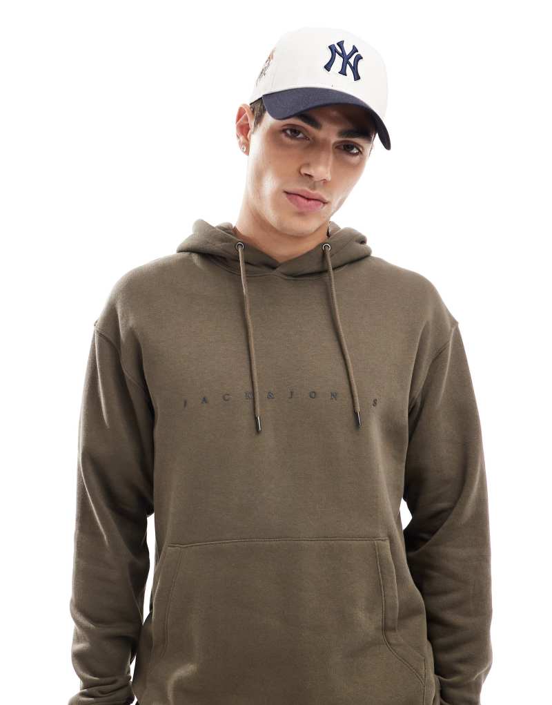 Мужское Худи Jack & Jones Oversized с Логотипом в Хаки Jack & Jones