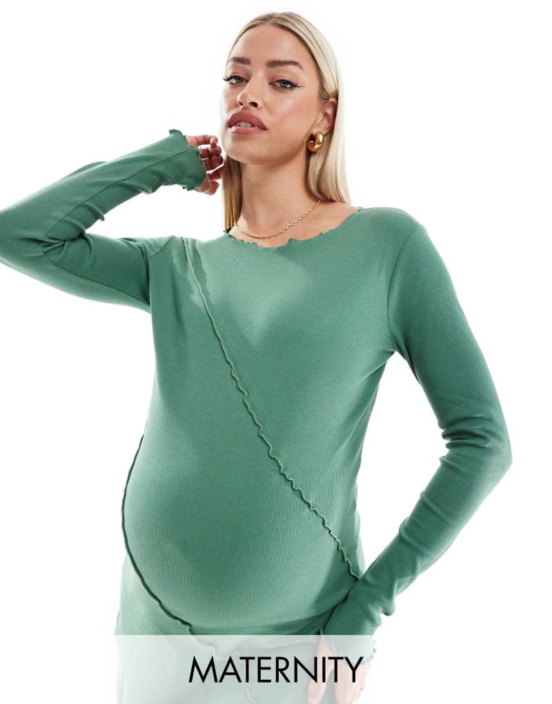 Mamalicious Maternity long sleeve jersey maxi dress in dark ivy MAMALICIOUS