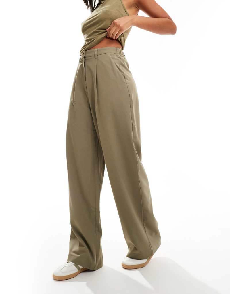 Miss Selfridge tailored wide leg pants in khaki Miss Selfridge