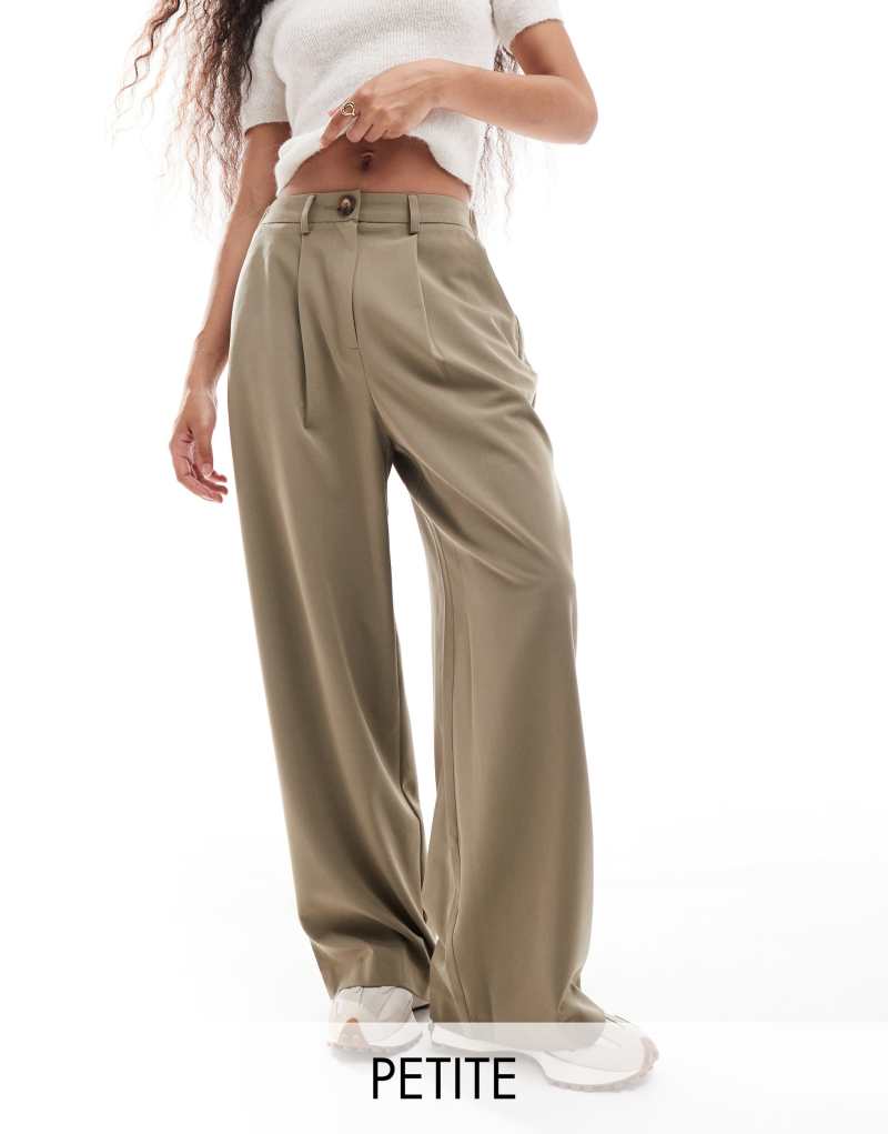 Miss Selfridge Petite tailored wide leg pants in khaki Miss Selfridge