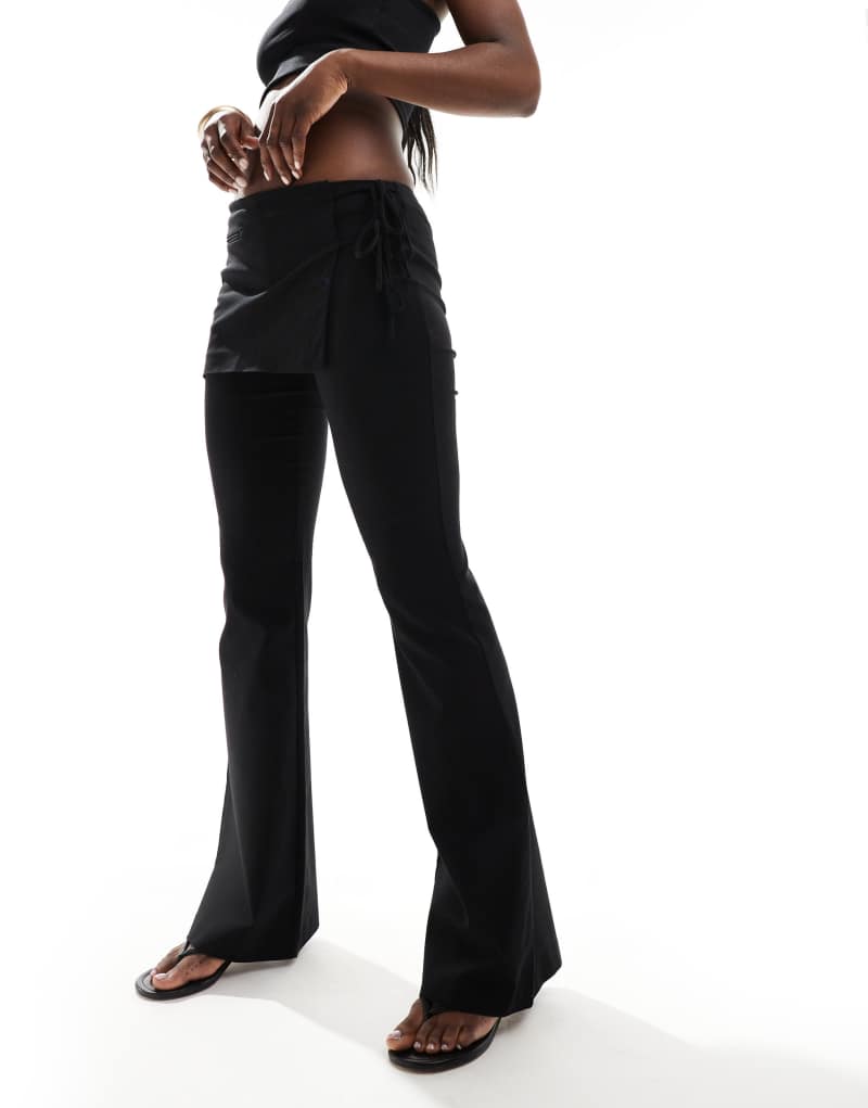 Mango tie side straight leg pants in black MANGO