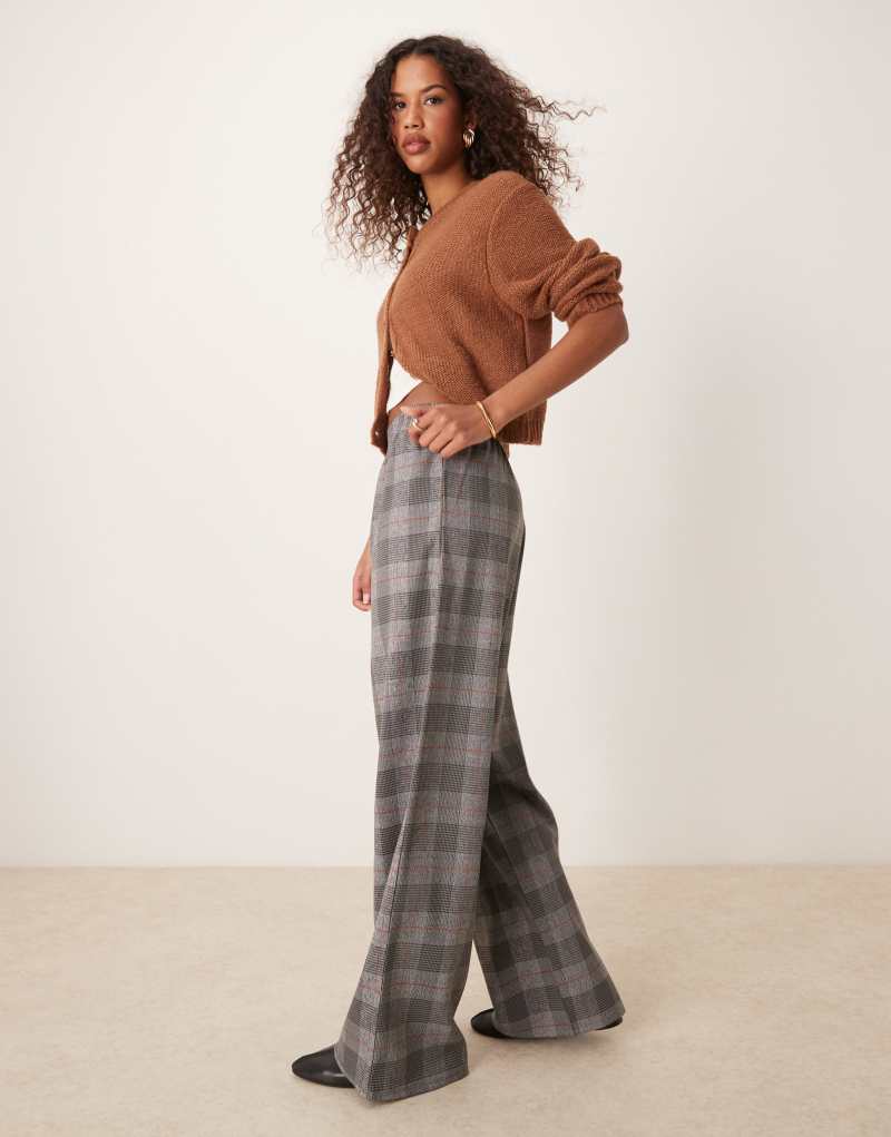 Miss Selfridge mid rise check straight leg pants Miss Selfridge