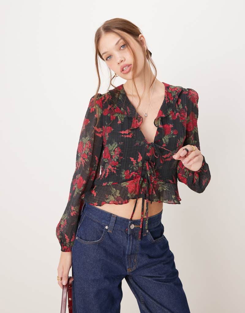 Nobody's Child Lotus frill blouse in black floral print Nobody's Child