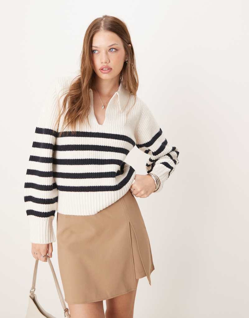 Nobody's Child collar sweater in white stripe Nobody's Child