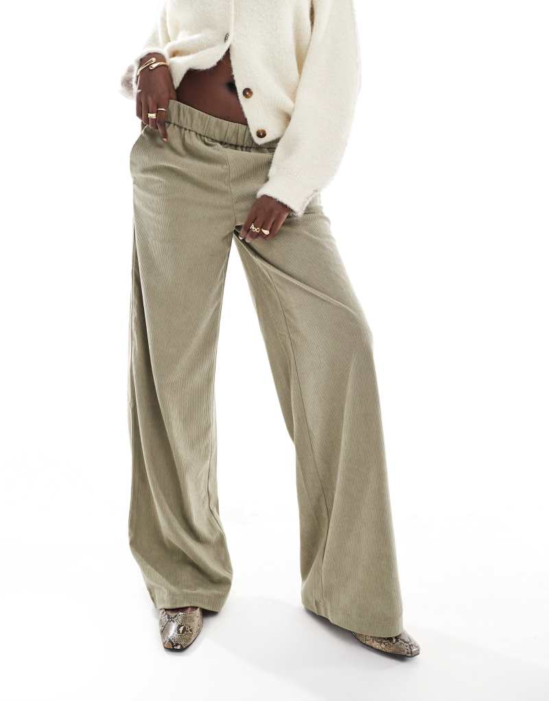 ONLY Tall wide leg pull on cord pants in sage  ONLY