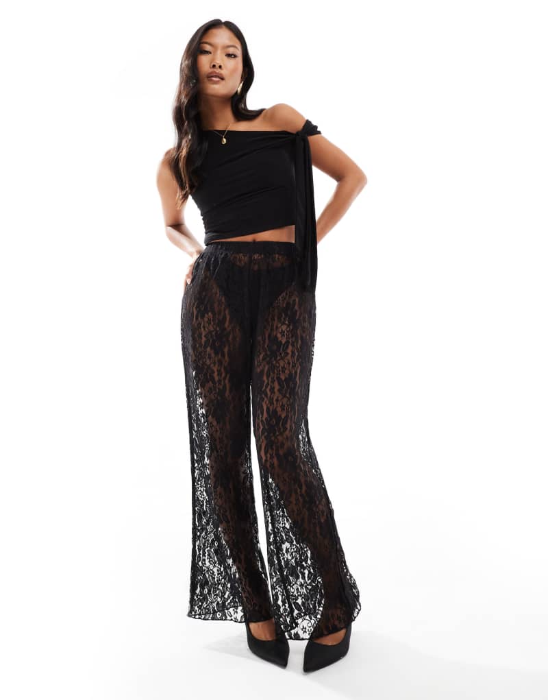 ONLY Petite wide leg lace pants in black ONLY