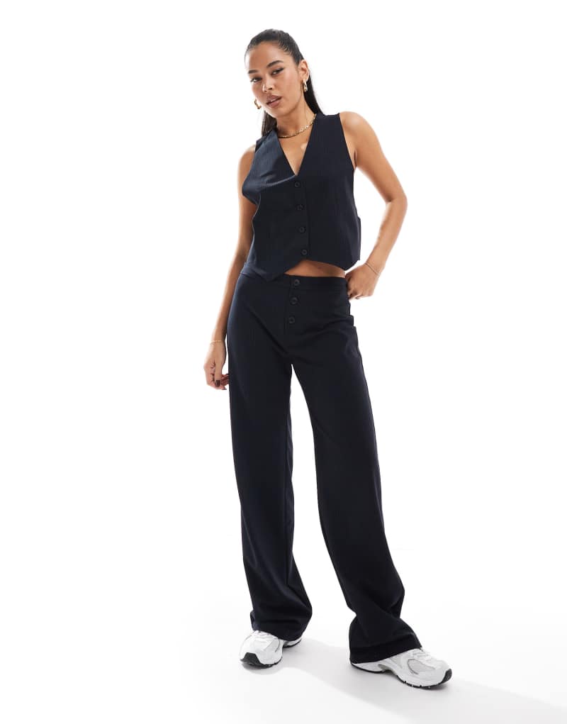 Pull&Bear button front wide leg tailored pants in navy pinstripe - part of a set Pull&Bear