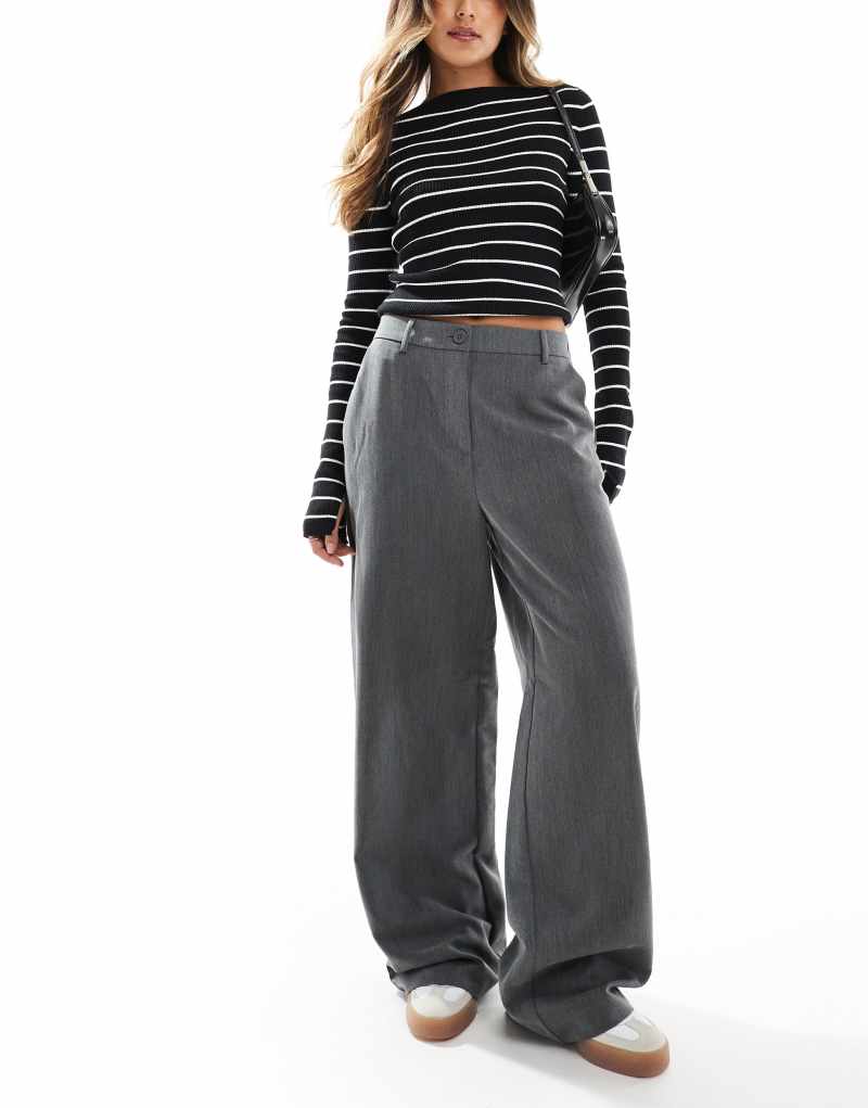 Pieces wide leg dad pants with belt loops in gray Pieces