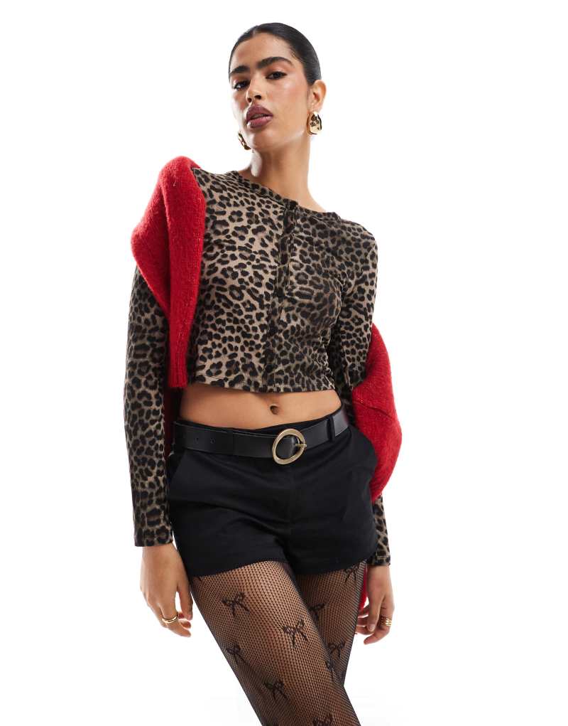 Stradivarius cropped cardigan in leopard Stradivarius