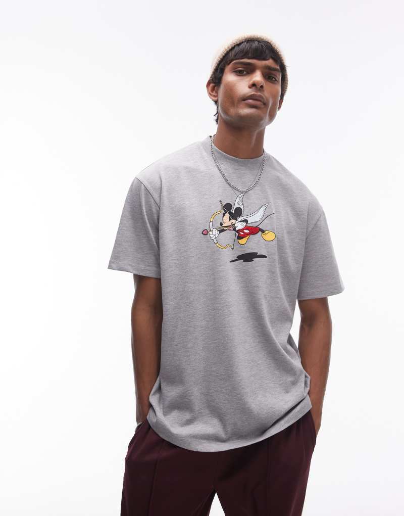 Topman Disney premium extreme oversized fit T-shirt with Mickey cupid print in gray heather TOPMAN