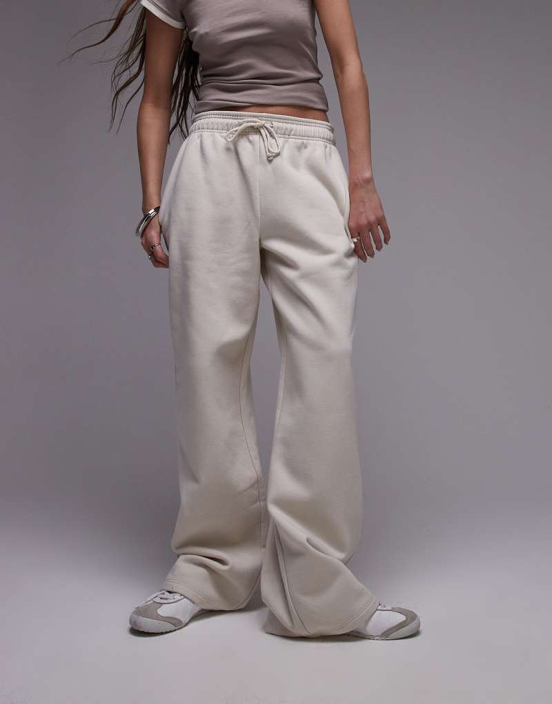 Topshop straight leg sweatpants in neutral TOPSHOP