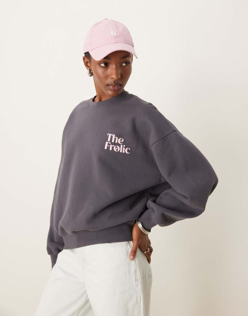 The Frolic x Bella Stovey exclusive logo sweatshirt in charcoal - part of a set The Frolic