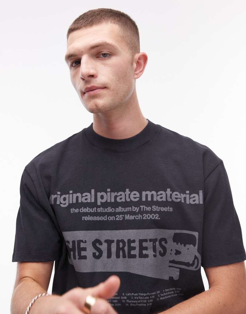 Topman The Streets premium oversized fit t-shirt with print in washed black TOPMAN