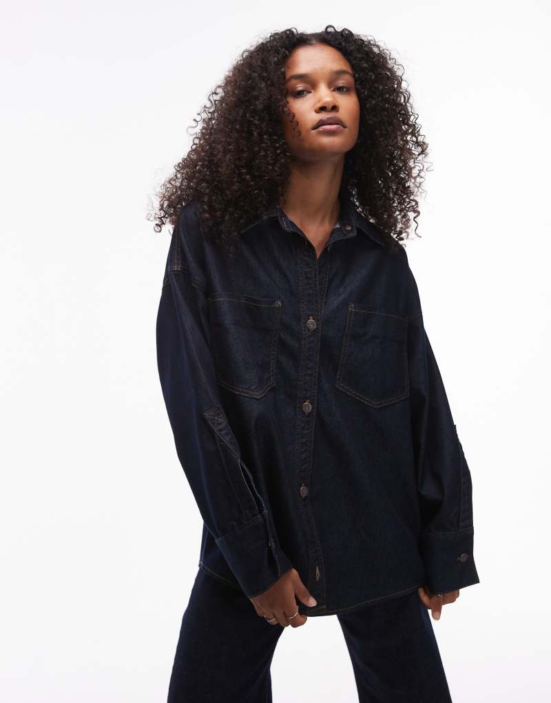 Topshop denim oversized shirt with pocket detailing in indigo TOPSHOP