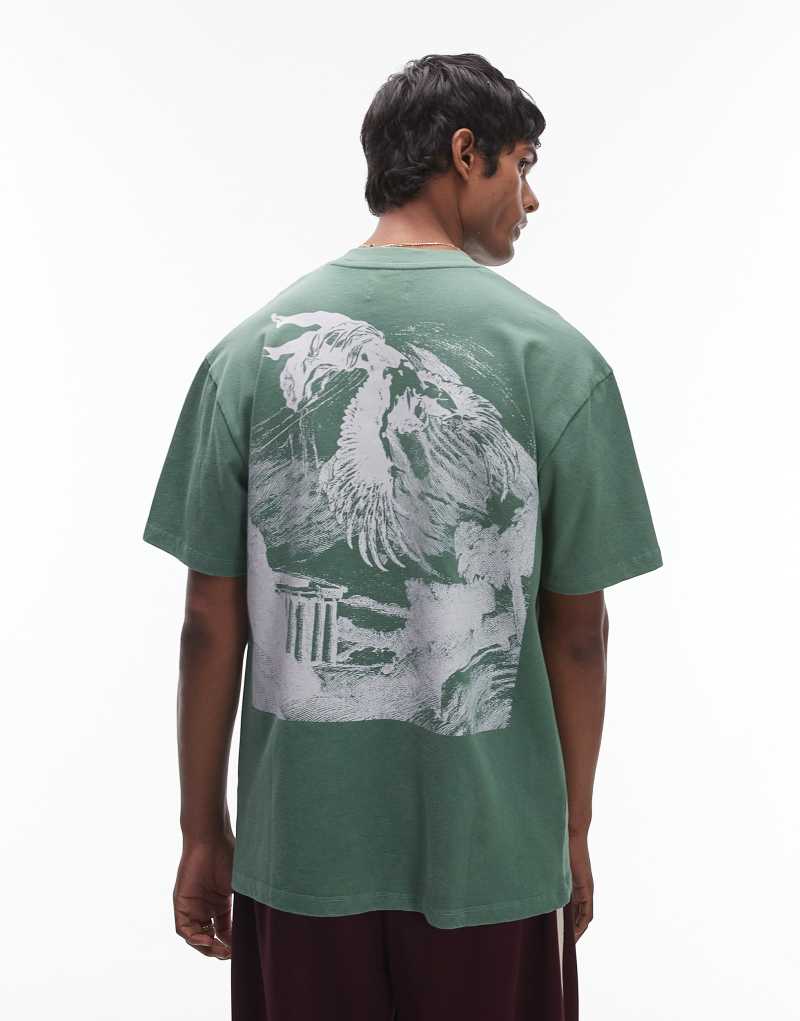 Topman premium oversized fit t-shirt with icarus print in washed sage TOPMAN