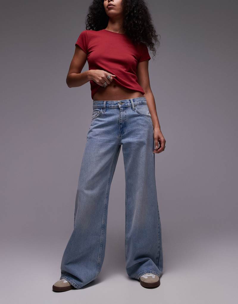 Topshop Horizon wide leg mid rise jeans in bleach TOPSHOP