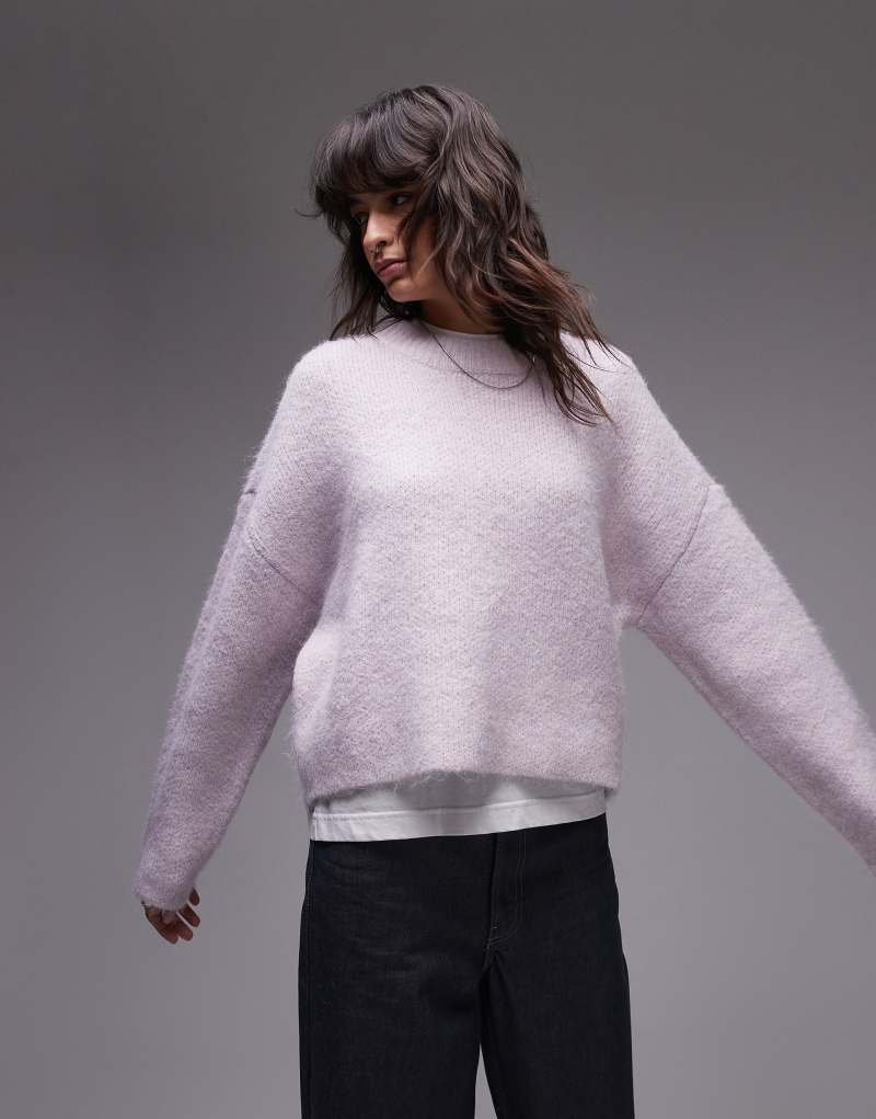 Topshop knitted fluffy relaxed ultimate sweater in lilac TOPSHOP