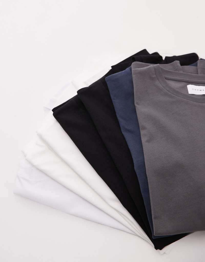 Topman 7-pack classic T-shirts in white, black, charcoal and navy TOPMAN