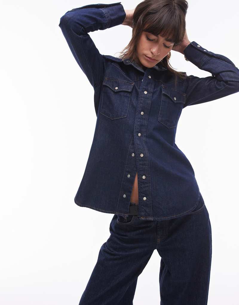 Topshop denim western style shirt in blue TOPSHOP