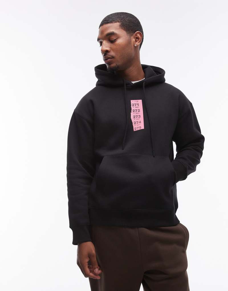 Topman oversized fit hoodie with raffle ticket print in black TOPMAN