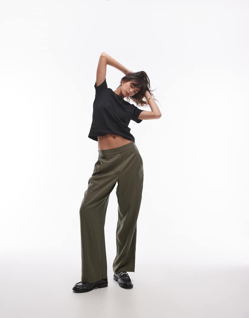 Topshop pinstripe sweatpants in khaki TOPSHOP