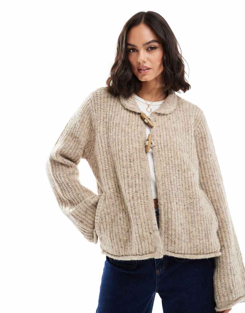 Vero Moda knit heavyweight toggle cardigan in oatmeal VERO MODA