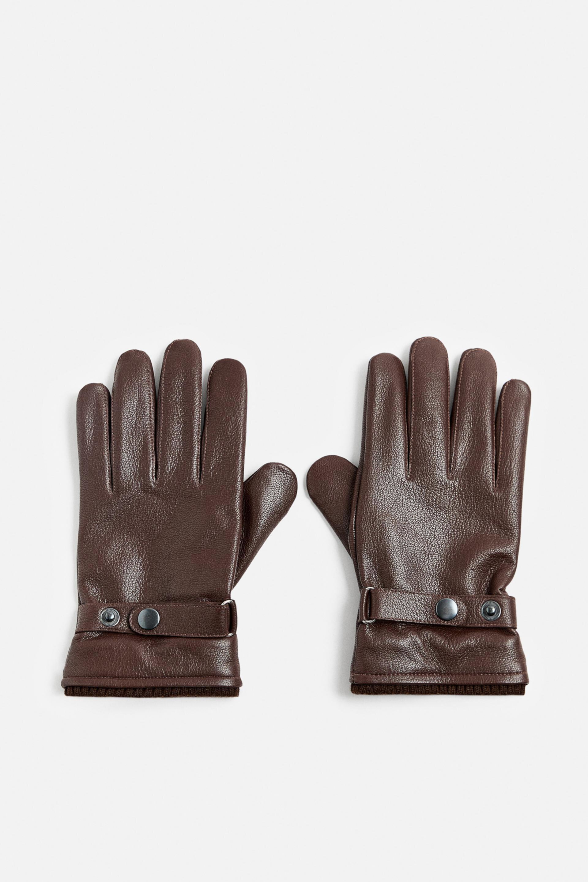 Зимние перчатки ZARA ADJUSTABLE LEATHER GLOVES ZARA