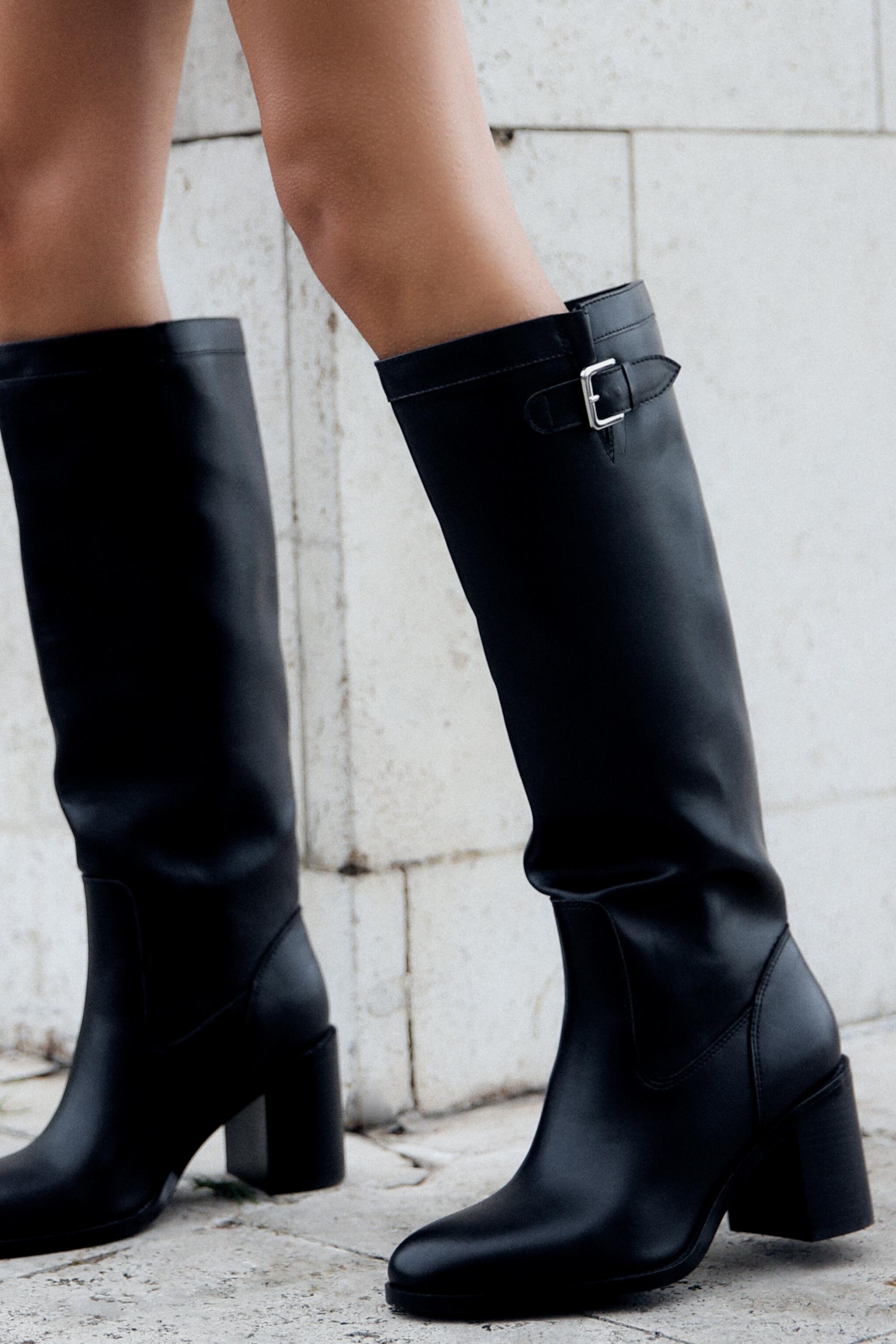 Женские Сапоги ZARA BUCKLED KNEE HIGH HEELED BOOTS ZARA