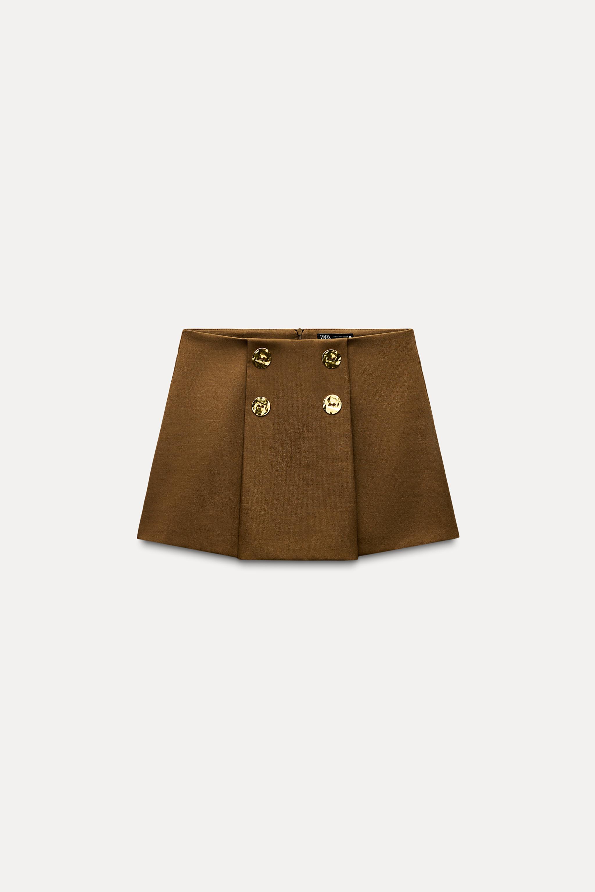 BUTTONED BOX PLEAT SHORT SKIRT ZARA