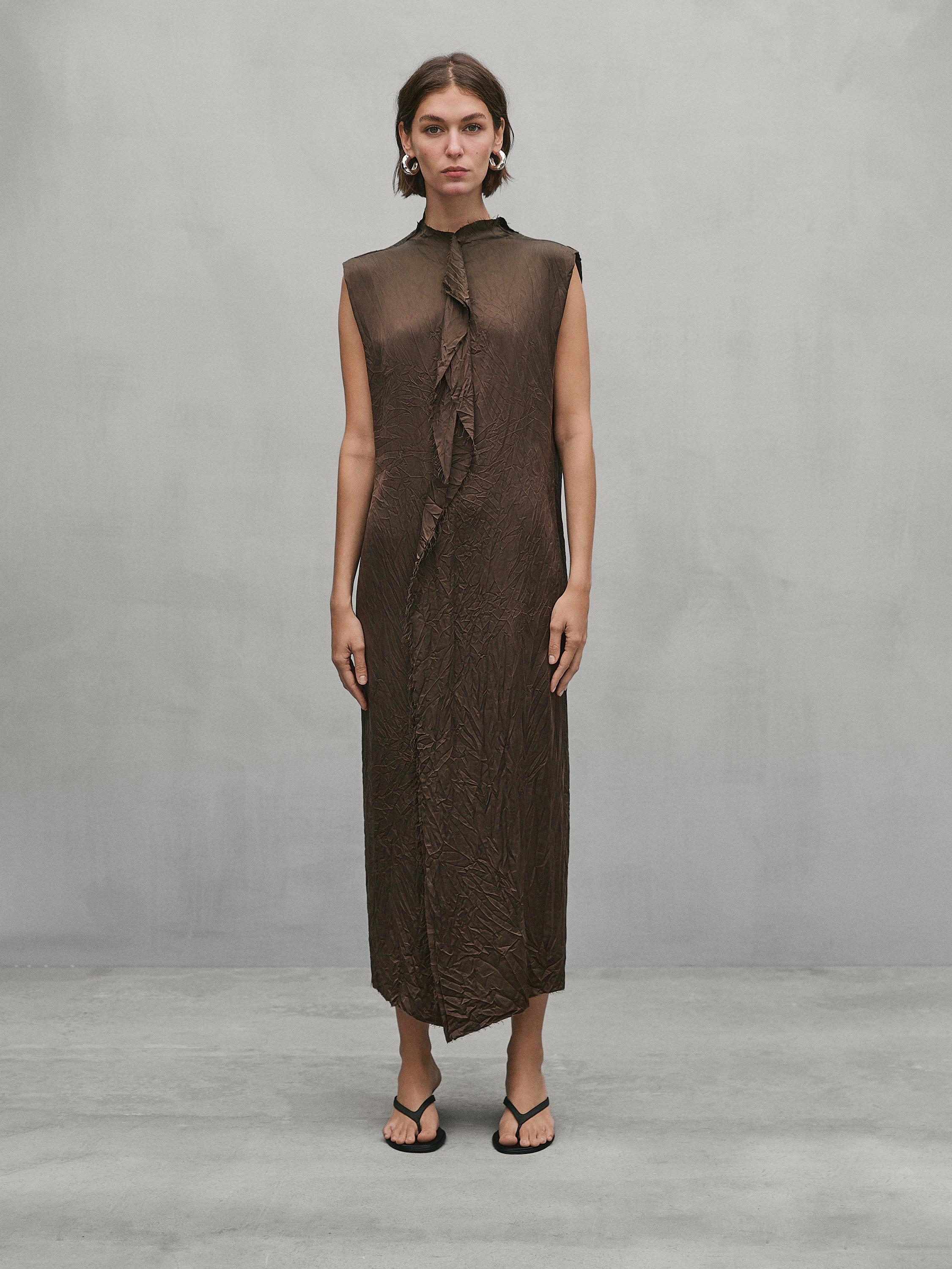 Cupro midi dress with ruffle - Studio Massimo Dutti