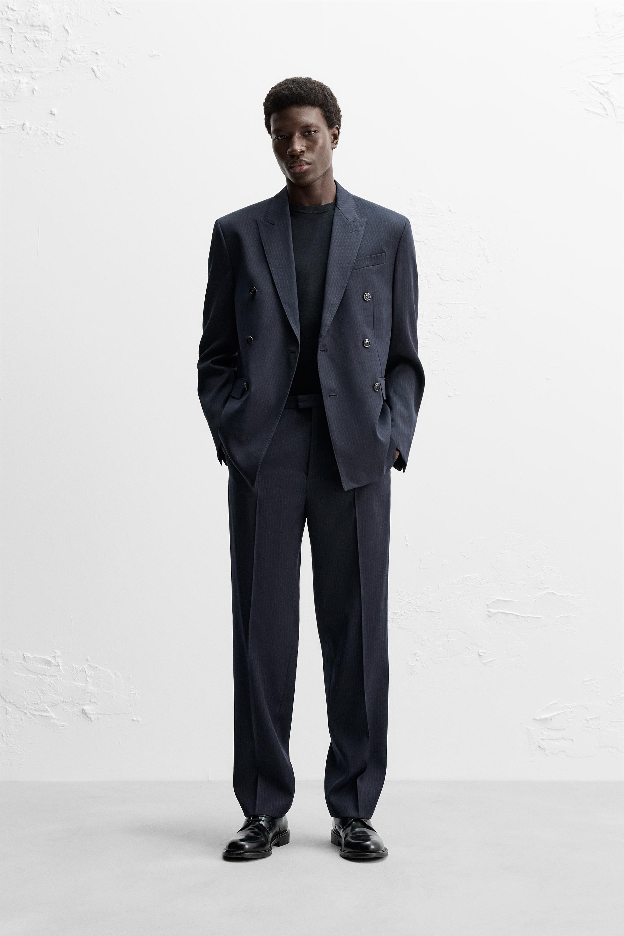 DOUBLE BREASTED PINSTRIPE SUIT JACKET ZARA