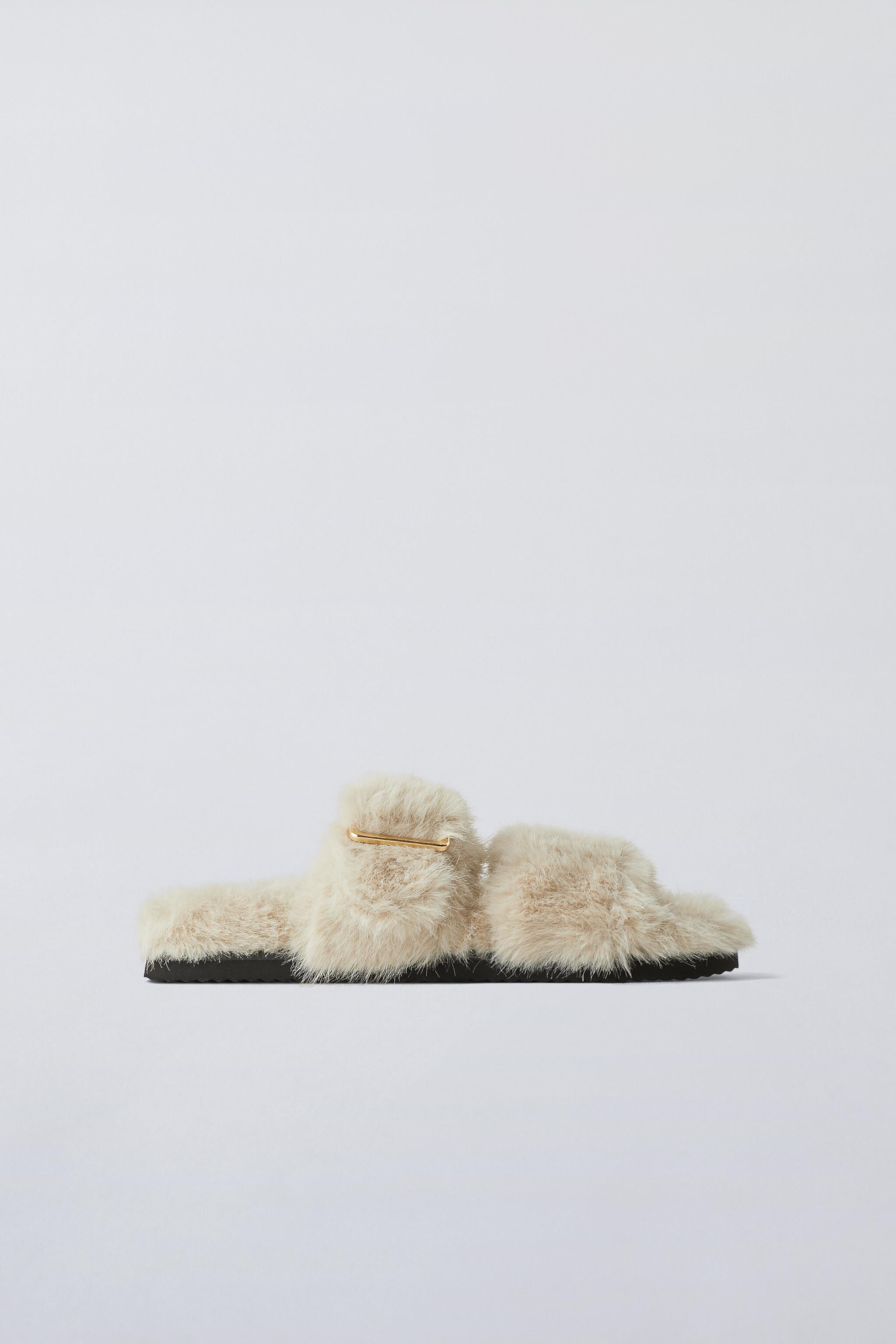 FAUX FUR BUCKLED SLIPPERS ZARA