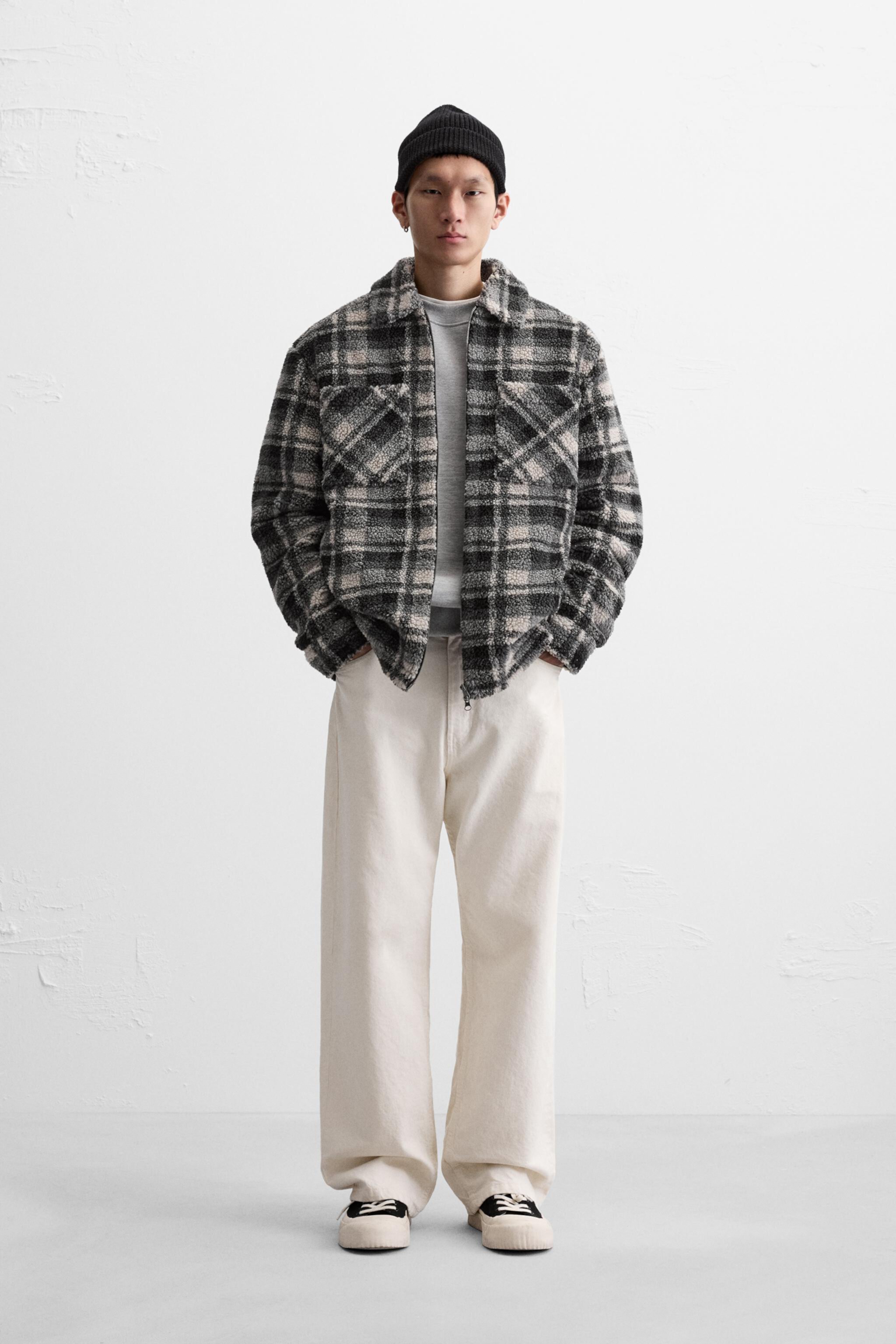 Мужская Ветровка и легкие куртки Zara Fleece Plaid Overshirt ZARA