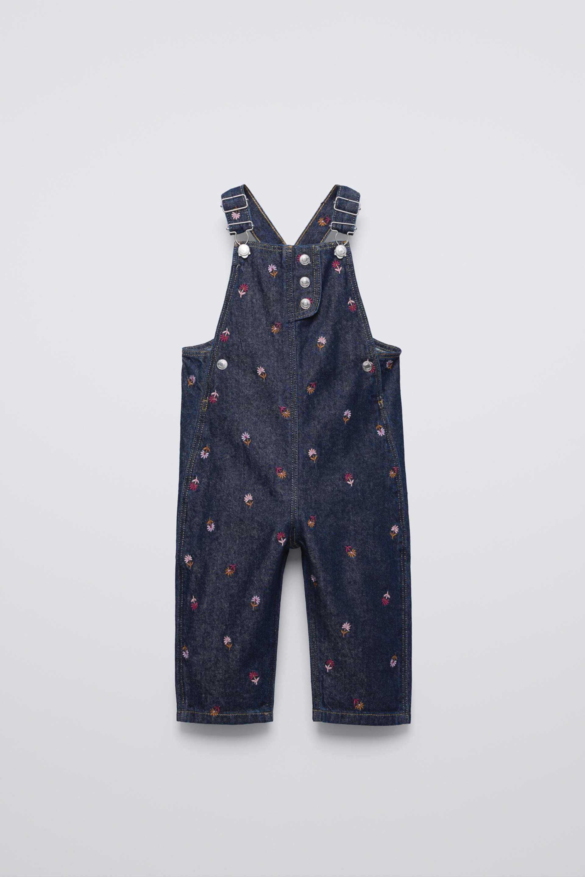 FLORAL EMBROIDERY DENIM OVERALLS ZARA