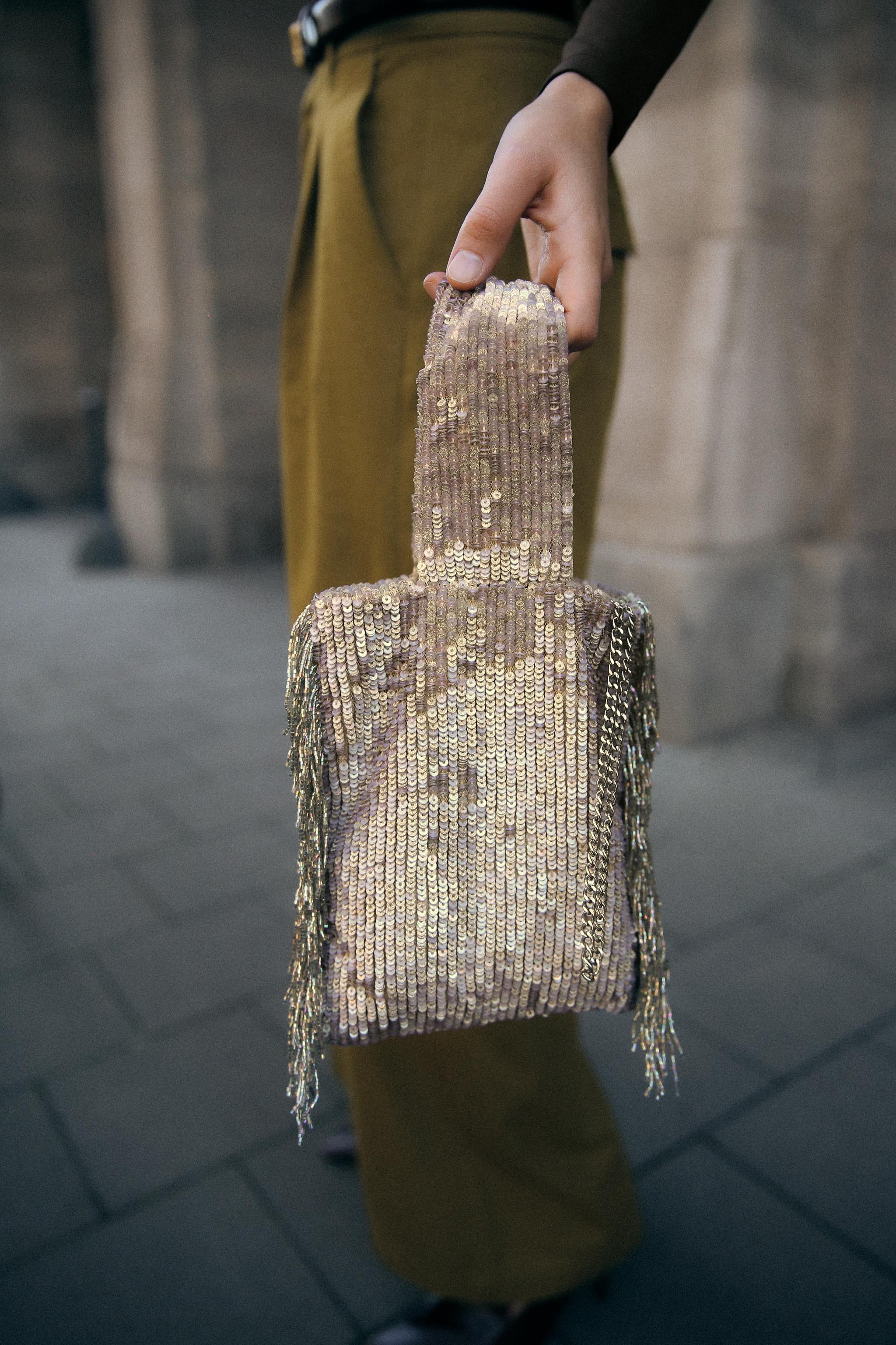 Сумка цилиндр ZARA FRINGED SEQUIN MINI BUCKET BAG ZARA