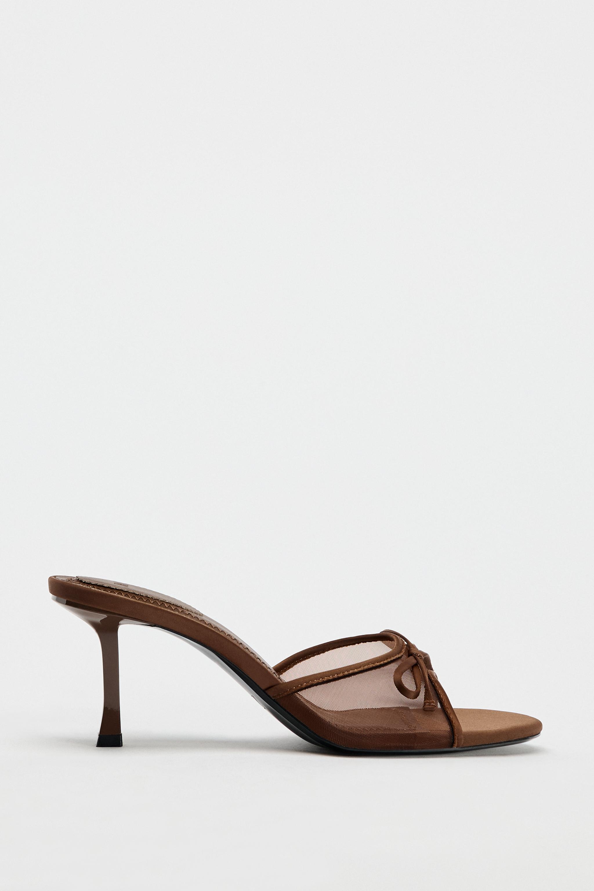 Женские Босоножки на каблуке Zara MESH BOW SANDALS ZARA