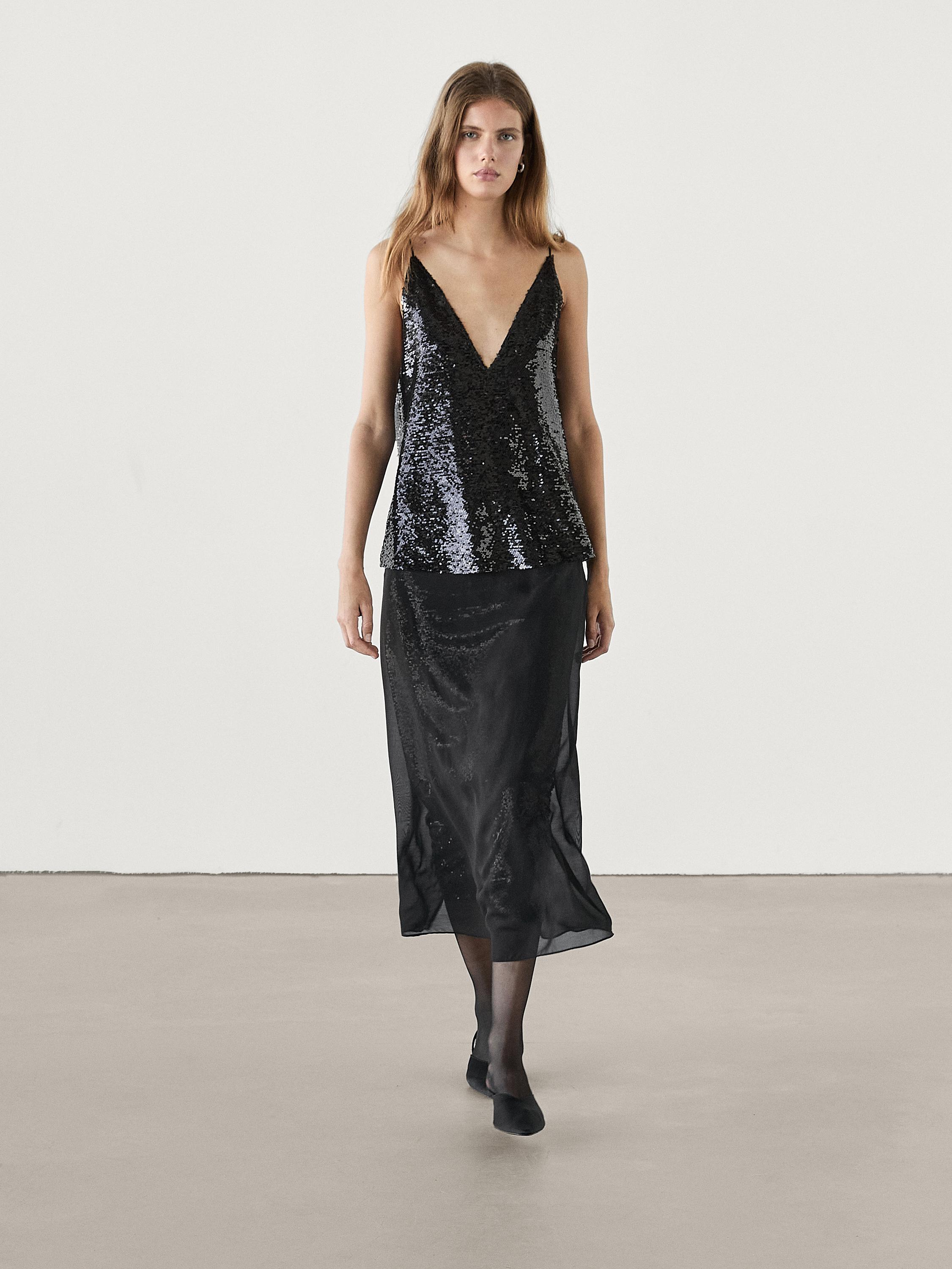 Midi skirt with concealed sequins Massimo Dutti