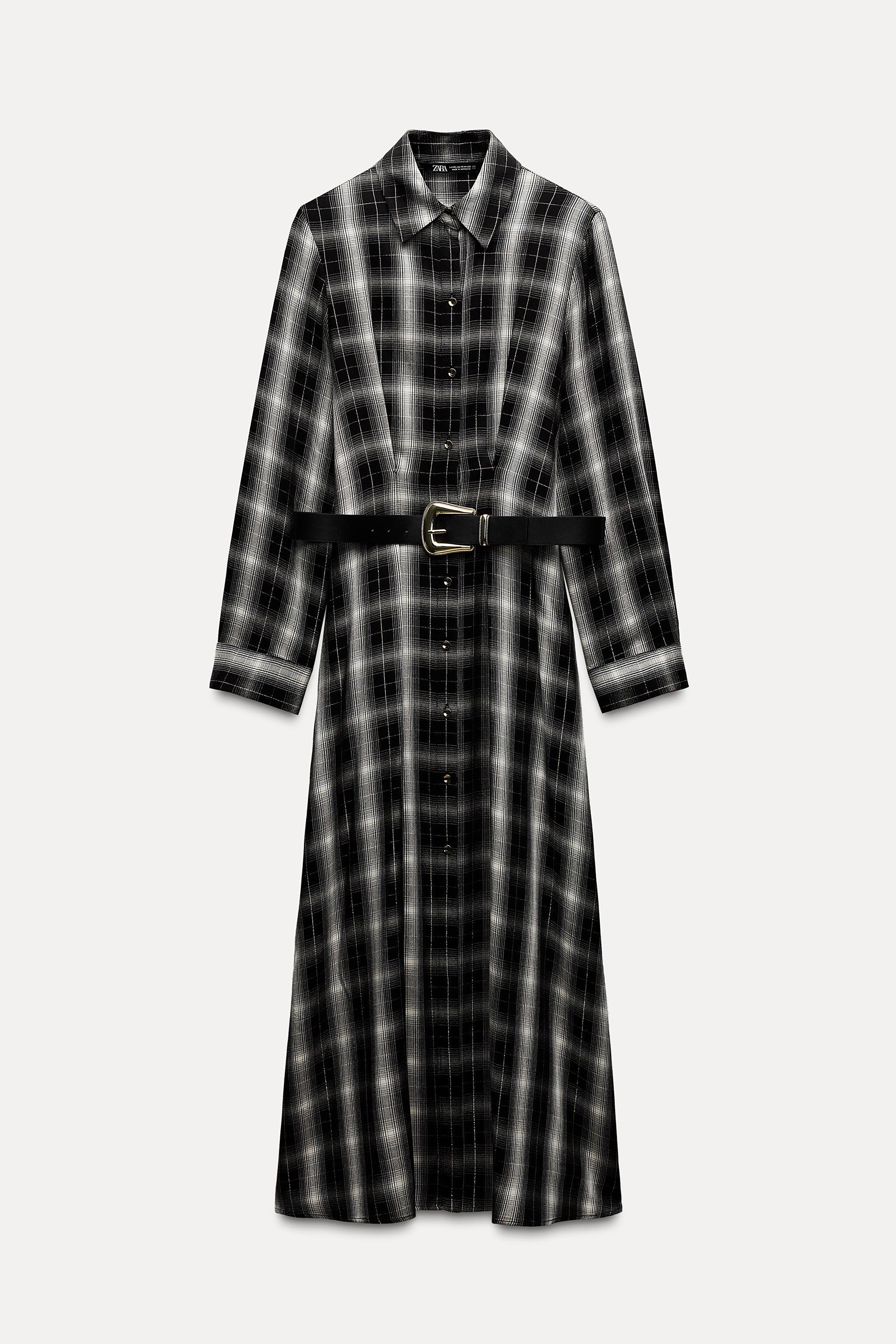 Женское Платье футболки-рубашки ZARA PLAID MIDI SHIRT DRESS ZARA