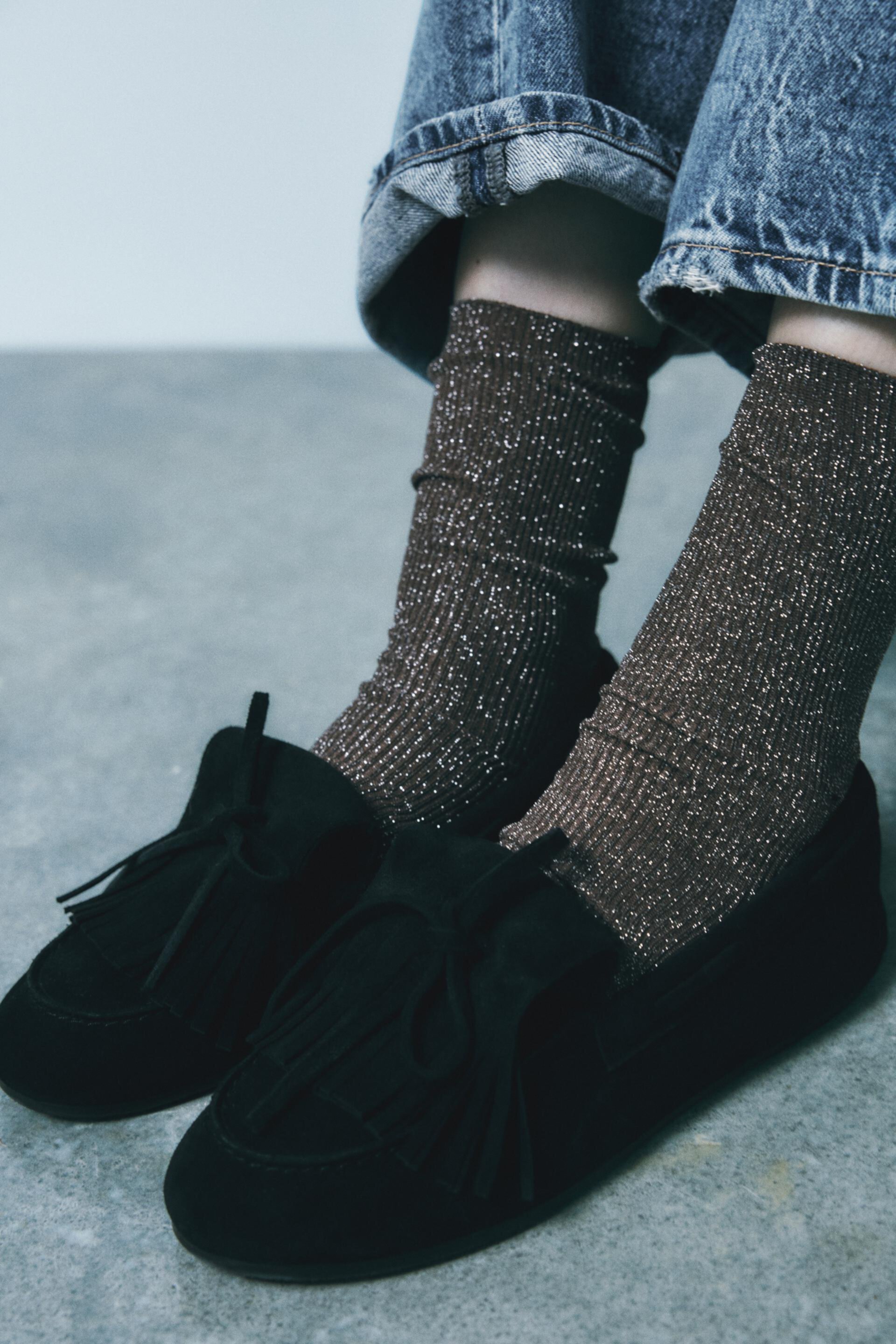 RIBBED SOCKS WITH METALLIC THREAD ZARA