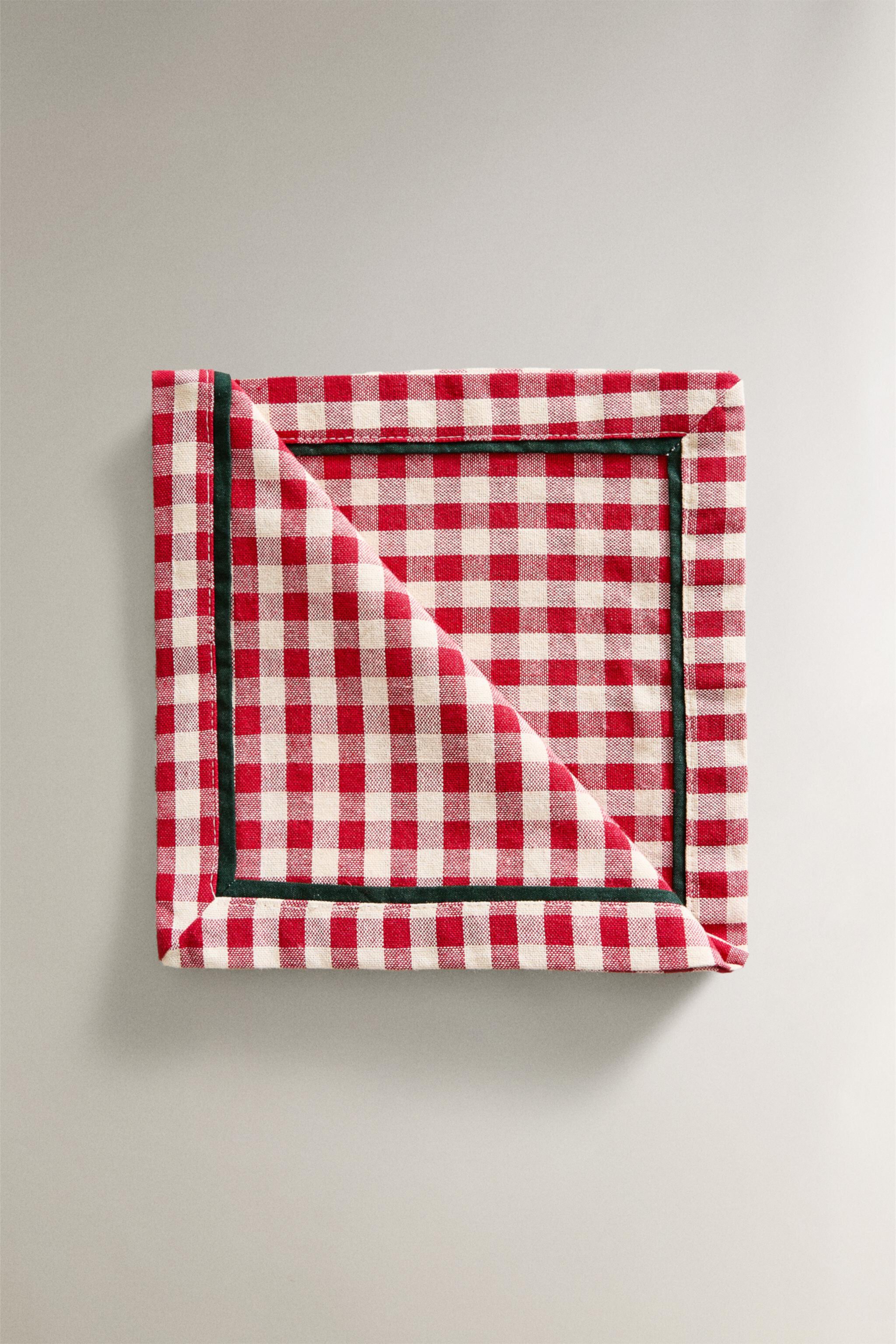 SET OF CHECK COTTON CHRISTMAS NAPKINS (SET OF 2) Zara Home