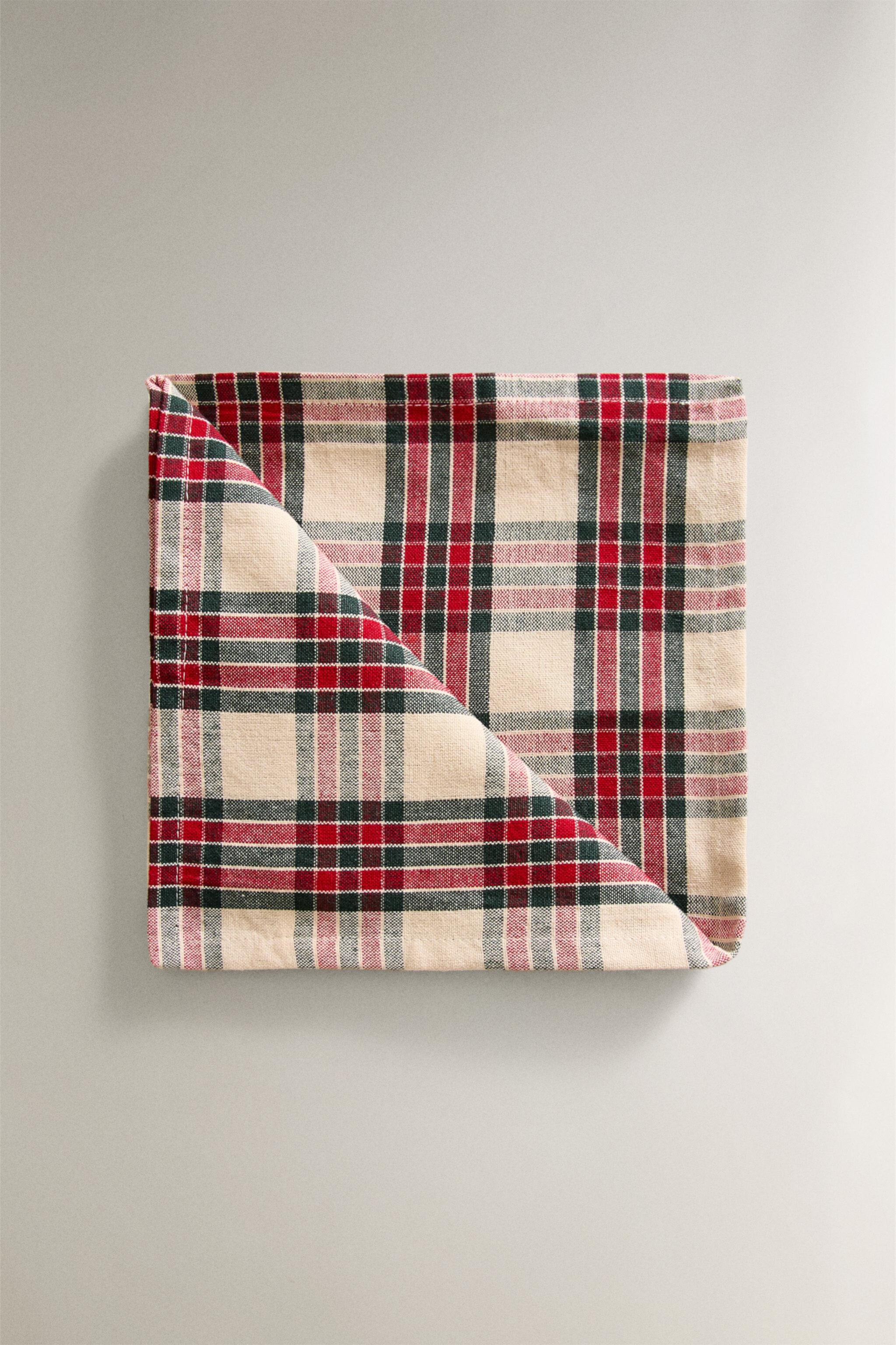 SET OF CHECK COTTON CHRISTMAS NAPKINS (SET OF 2) Zara Home